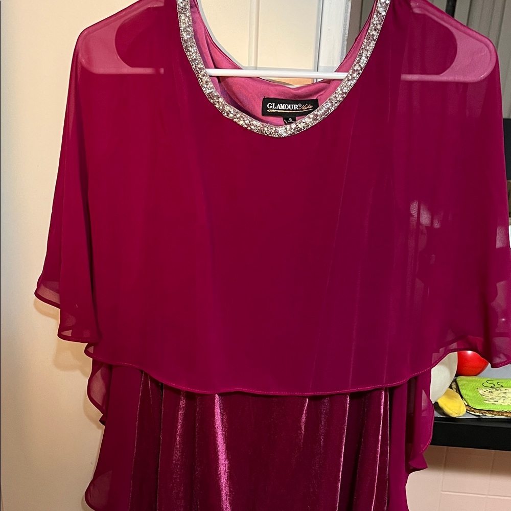 Glamour Fuchsia Blouse with Silver Trim
